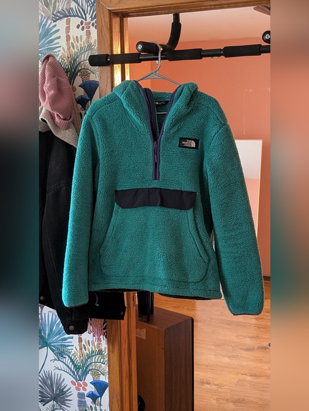 The North Face Teal Sherpa Half-Zip Pullover with Navy Trim